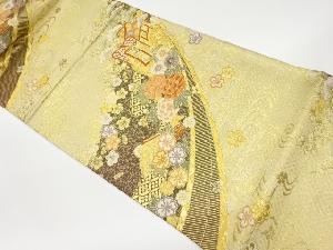 佐賀錦御所車に扇・花々・流水模様織出し袋帯